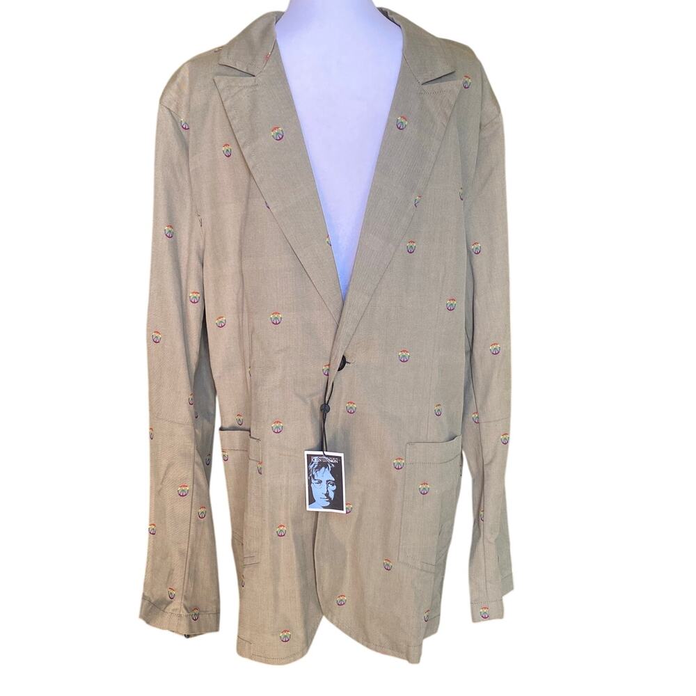 Modern Vtg John Lennon Bag One Arts Peace Sign Embroidery Blazer Jacket NWT XL